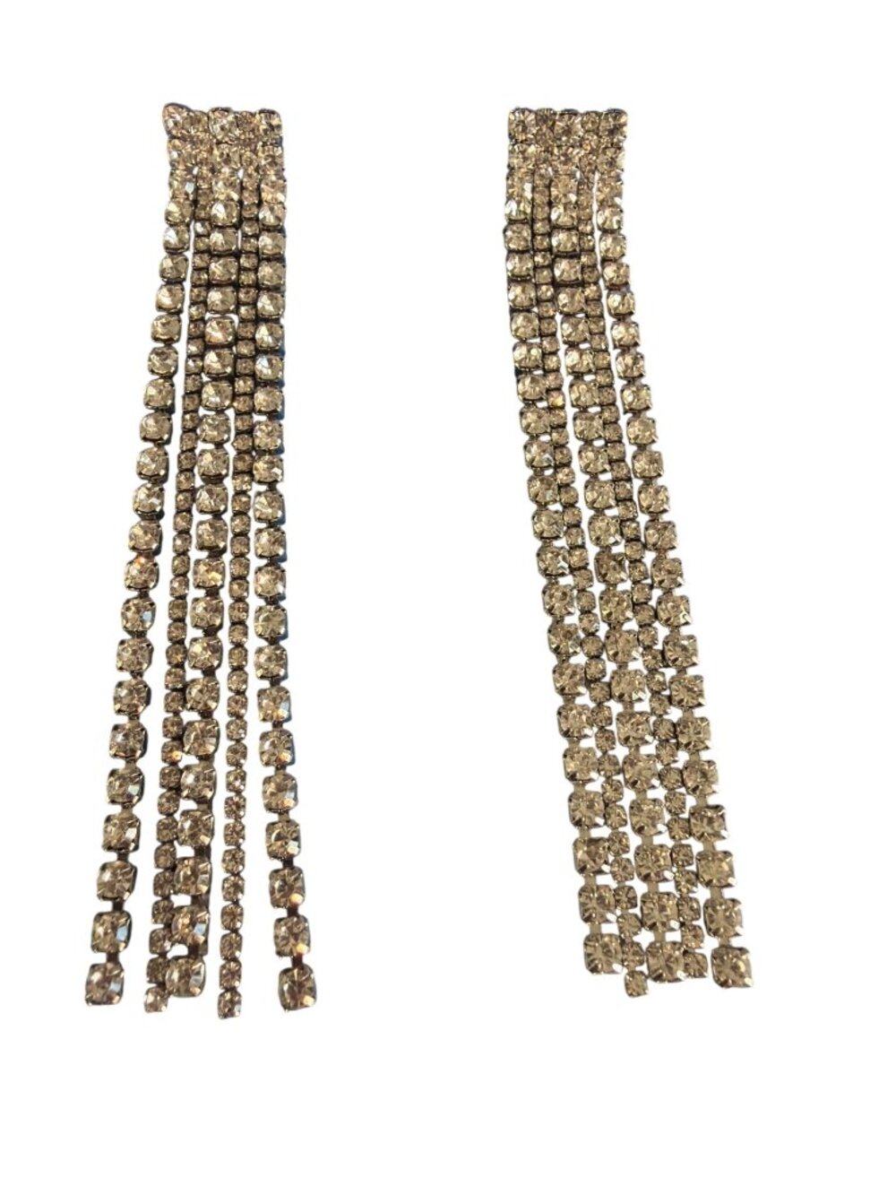 Crystal Rhinestone Dangle Earrings Multi Strand Silver Tone Wedding Prom 4"